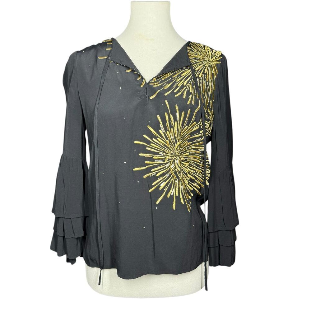 Figue Reina Paillette Firework Metallic Embroidered Top XS